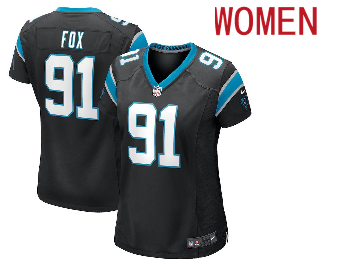 Women Carolina Panthers #91 Morgan Fox Nike Black Game NFL Jersey->women nfl jersey->Women Jersey
